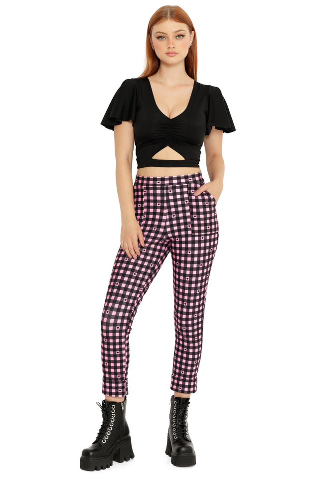 Gingham Hearts Pink Cuffed Pants