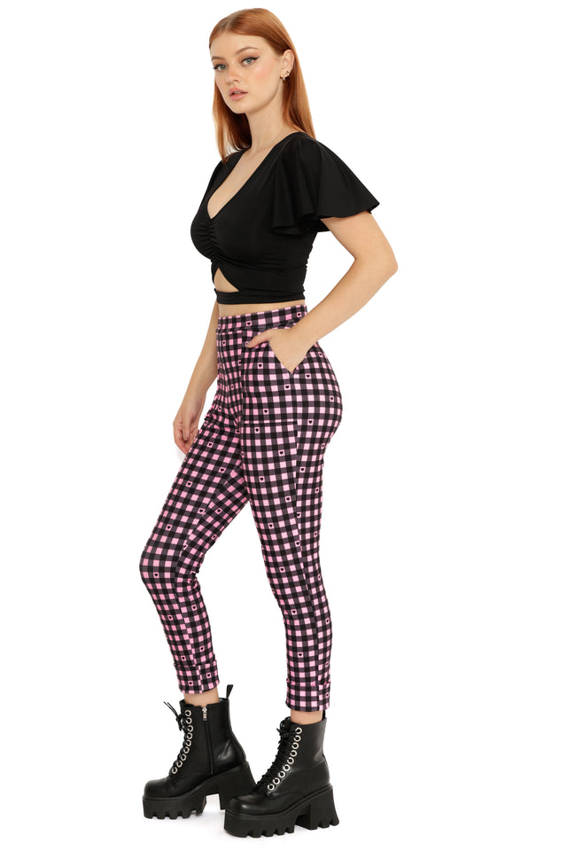 Gingham Hearts Pink Cuffed Pants
