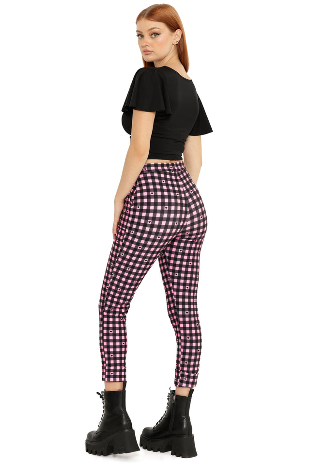 Gingham Hearts Pink Cuffed Pants