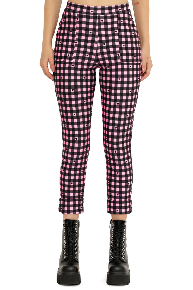Gingham Hearts Pink Cuffed Pants