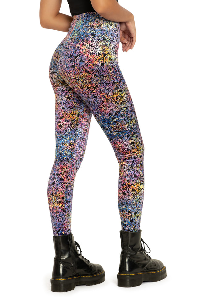 BlackMilk Clothing x Dungeons & Dragons - Glitter Dice Velvet High Waisted Leggings - Dungeons & Dragons Merchandise - Collaboration apparel - Licenced.