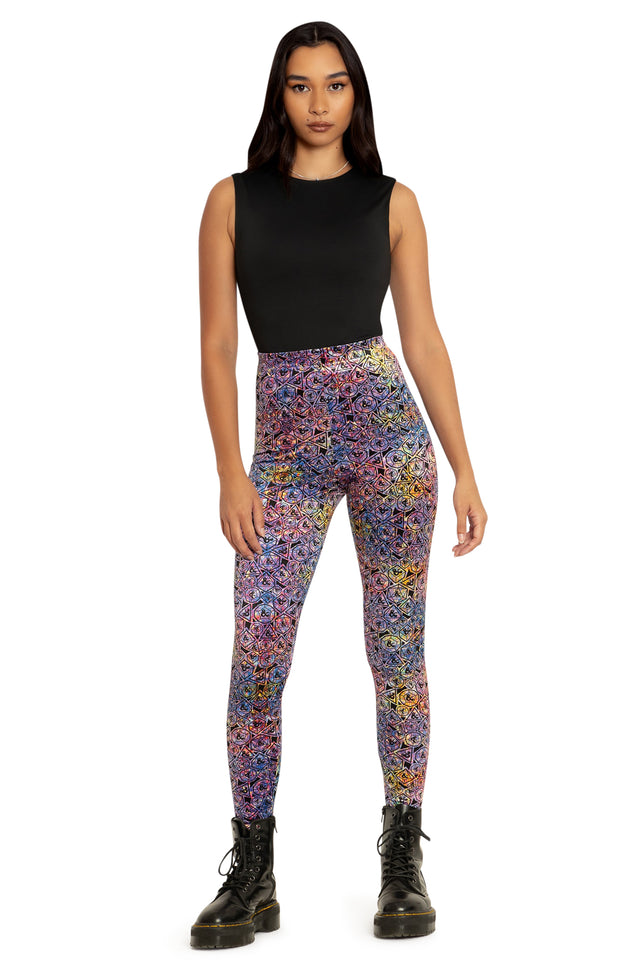 BlackMilk Clothing x Dungeons & Dragons - Glitter Dice Velvet High Waisted Leggings - Dungeons & Dragons Merchandise - Collaboration apparel - Licenced.