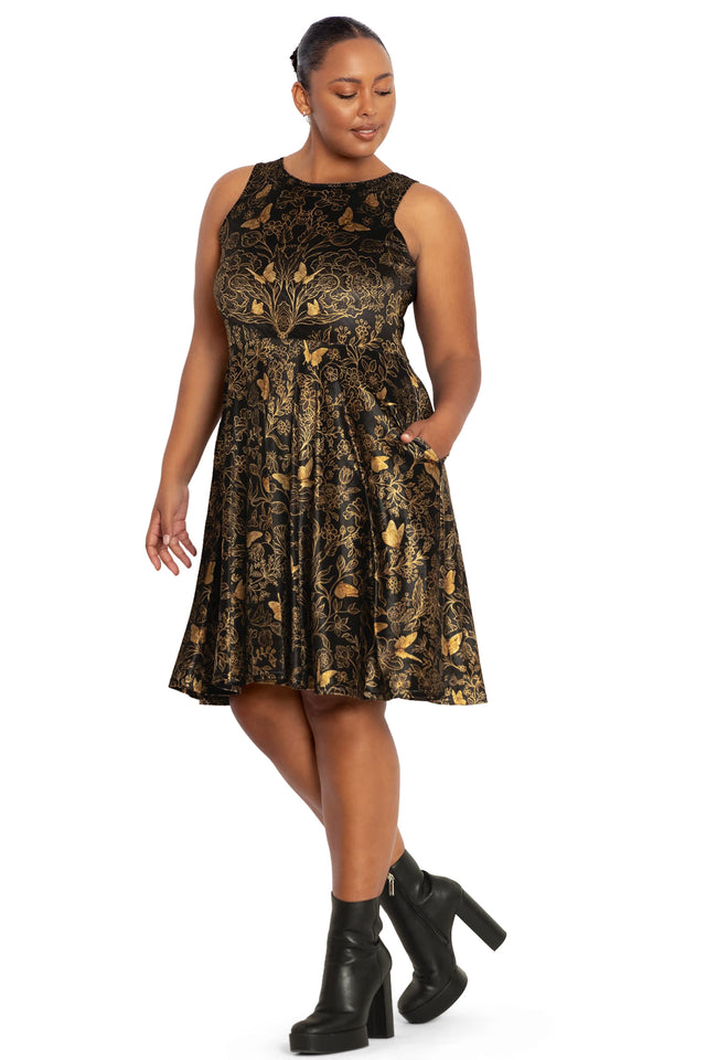 Golden Garden Velvet Midi Dress front 