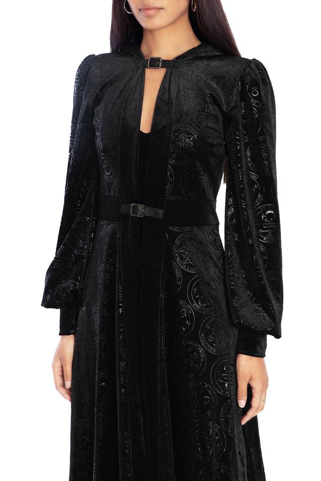 Good Charms Velvet Hooded Maxi Jacket Closeup