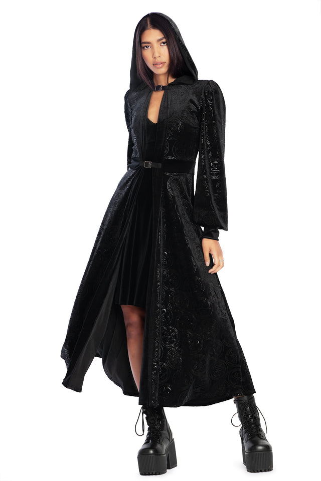 Good Charms Velvet Hooded Maxi Jacket Front