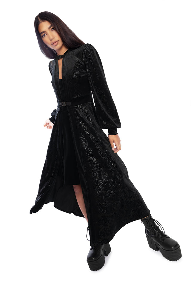 Good Charms Velvet Hooded Maxi Jacket Wide