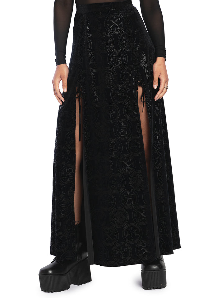 Good Charms Velvet Laced Split Maxi Skirt Front 