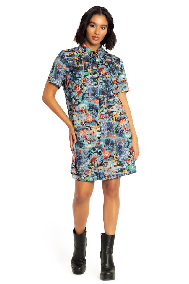 BlackMilk Clothing x Warner Brothers DC - Gotham Villains Button Up Shirt Dress - Warner Bros. Merchandise - Collaboration apparel - Licenced.
