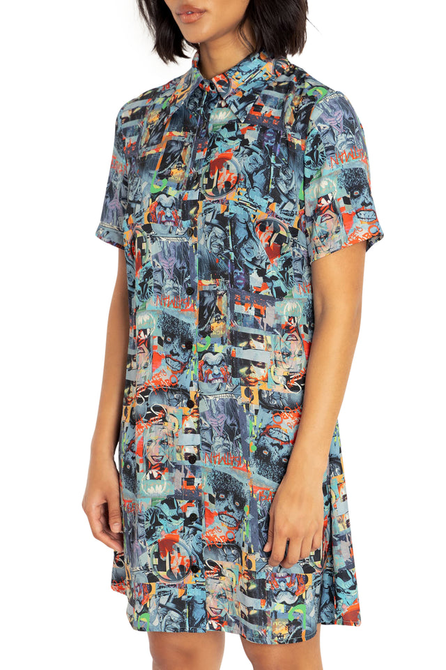 BlackMilk Clothing x Warner Brothers DC - Gotham Villains Button Up Shirt Dress - Warner Bros. Merchandise - Collaboration apparel - Licenced.