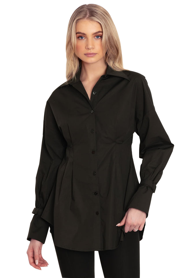 Gothic Romance Black Cinched Waist Button Up Shirt