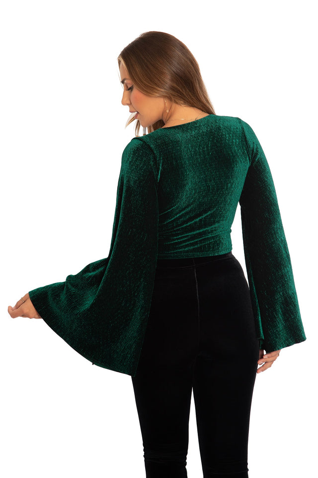 BlackMilk Clothing - Christmas Collection - Wreck The Halls - Green Crinkle Velvet Sleeve Top