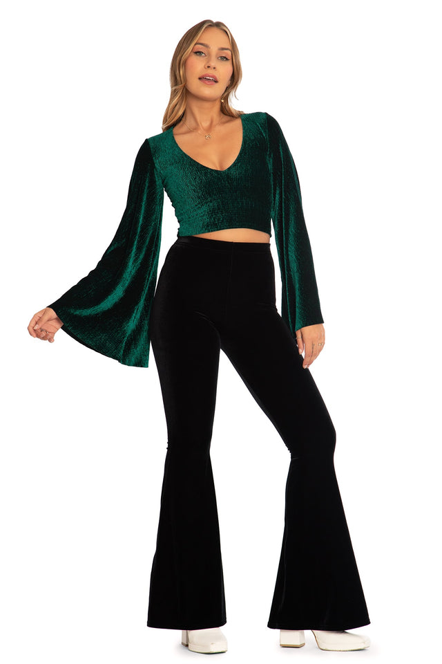 BlackMilk Clothing - Christmas Collection - Wreck The Halls - Green Crinkle Velvet Sleeve Top