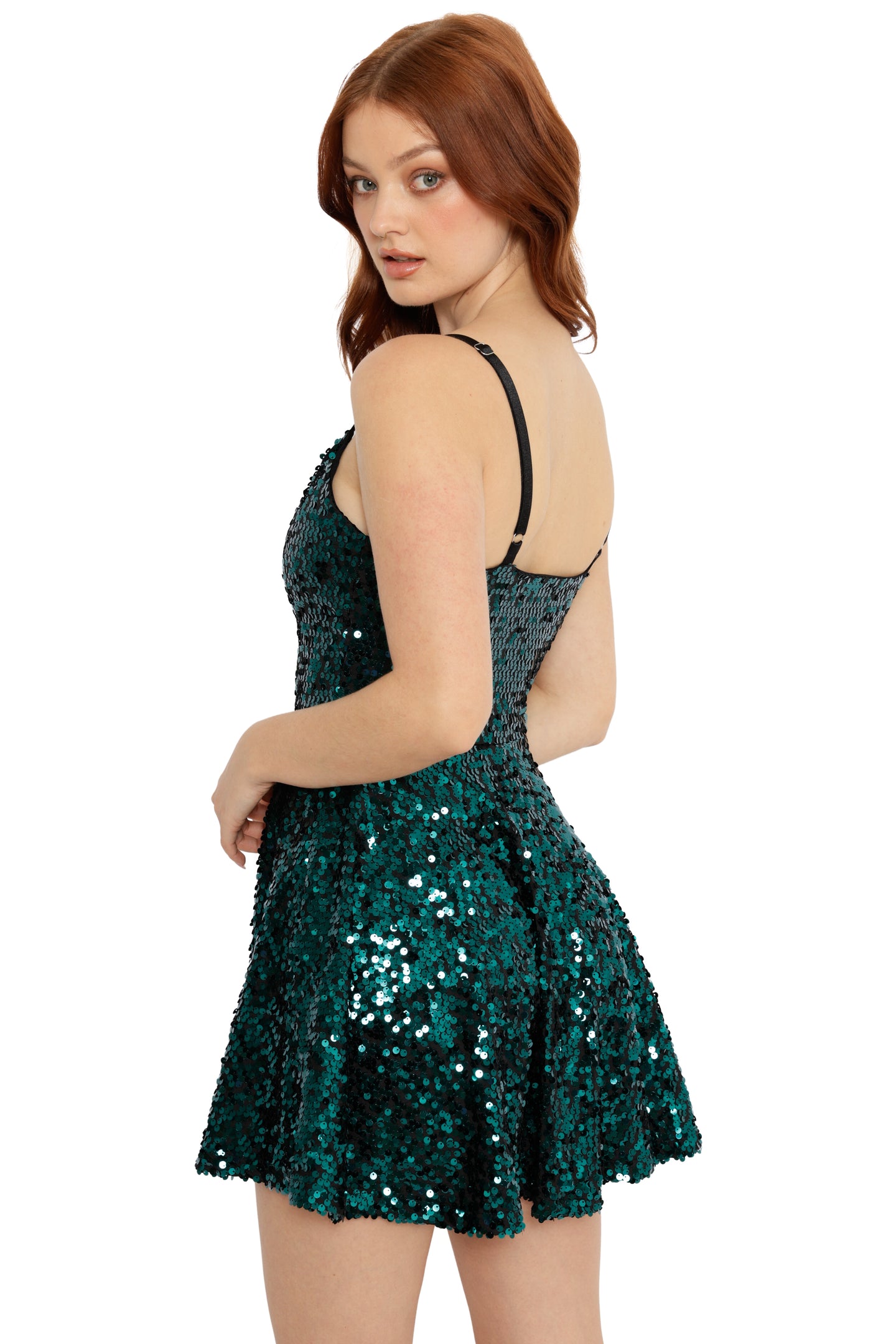 Green Sparkle Sparkle Mini Skater Dress