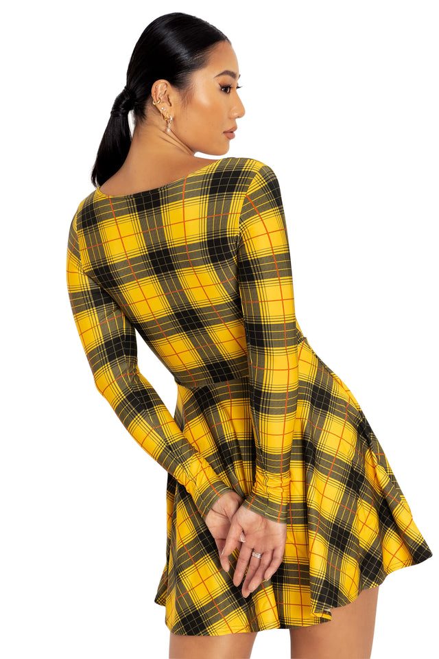 Grunge Tartan Toastie Long Sleeve Skater Dress Back