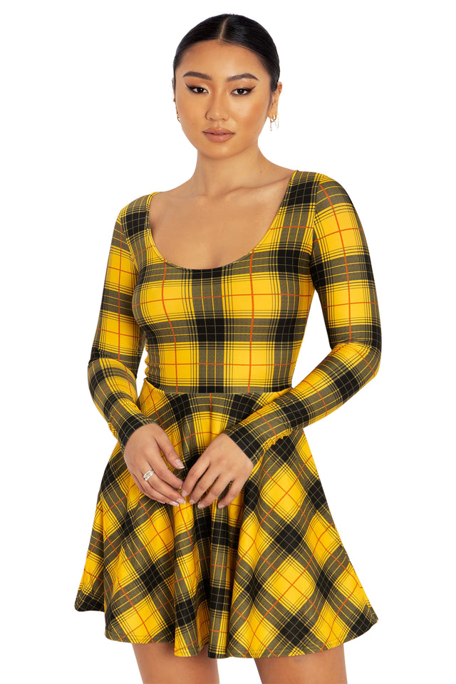 BlackMilk Clothing - Grunge Tartan Toastie Long Sleeve Skater Dress