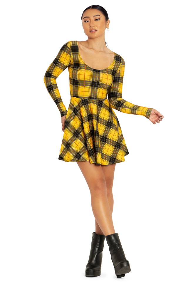 Grunge Tartan Toastie Long Sleeve Skater Dress Front