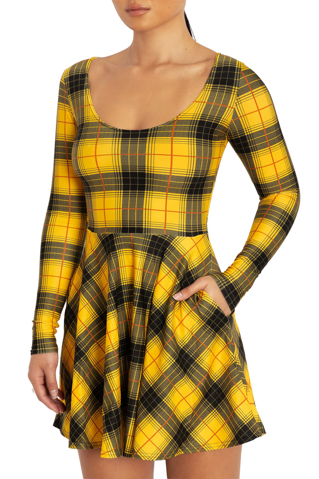 BlackMilk Clothing - Grunge Tartan Toastie Long Sleeve Skater Dress