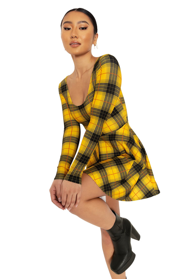 Grunge Tartan Toastie Long Sleeve Skater Dress Wide