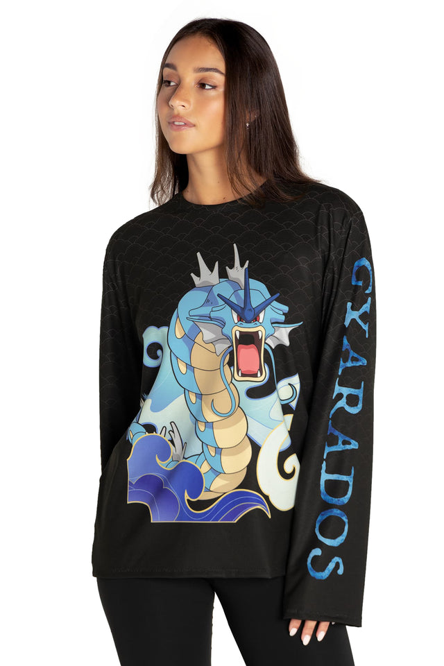 Gyarados Long Sleeve Oversized Boyfriend Tee Closeup