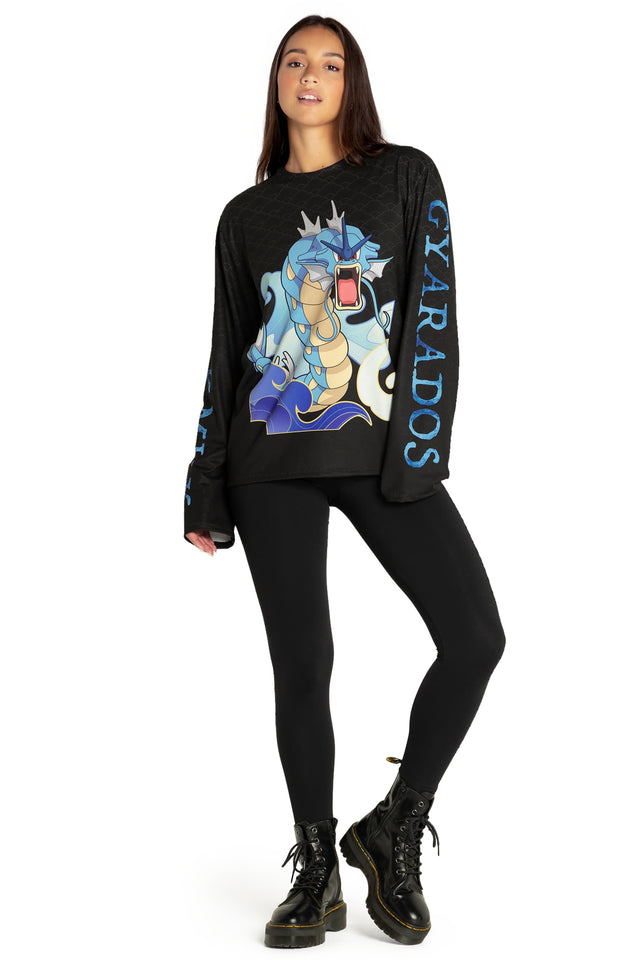 Gyarados Long Sleeve Oversized Boyfriend Tee Front