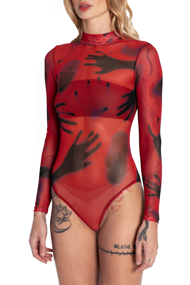 Hands In The Dark Sheer High Neck Long Sleeve Bodysuit