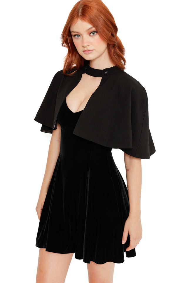 Black gothic Heathcliff Trench Coat from the Wuthering Heights collection, a dramatic 3 in 1 coat with flowing shape, lace interior and dark romantic detailing