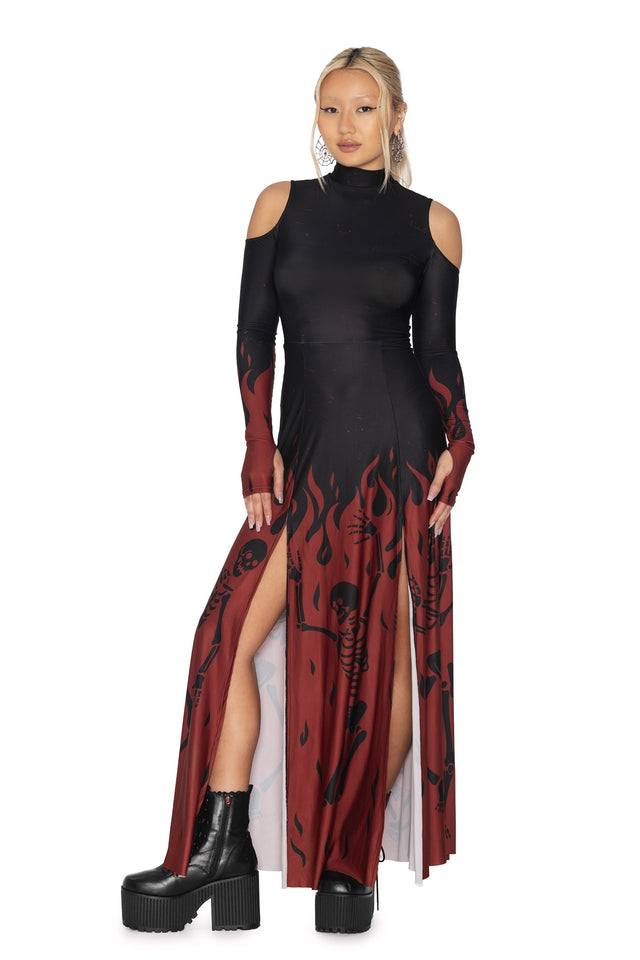 Hellfire Cold Shoulder Maxi Dress