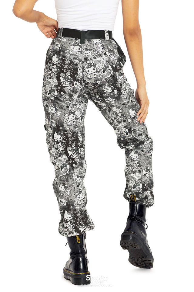 BlackMilk Clothing x Sanrio Hello Kitty - Hello Kitty Harajuku Grey Cargo Pants - Sanrio Merchandise - Collaboration apparel - Licenced.