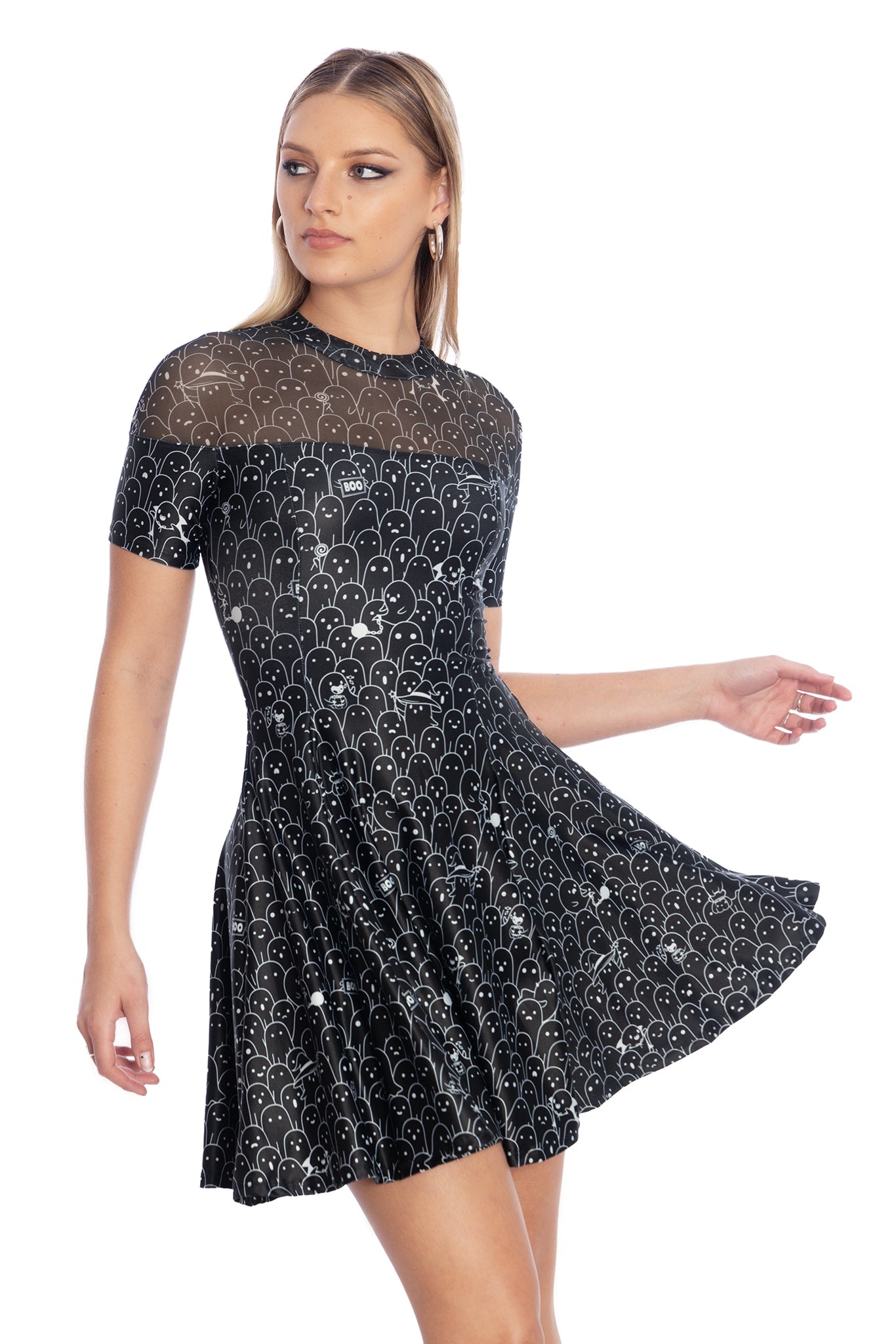 Hide And Shriek Sheer Splice Evil Tee Dress - Limited – BlackMilk