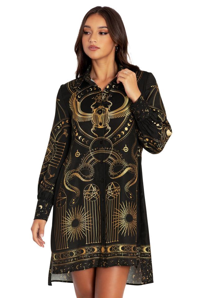 High Priestess Long Sleeve Work It Shirt Dress