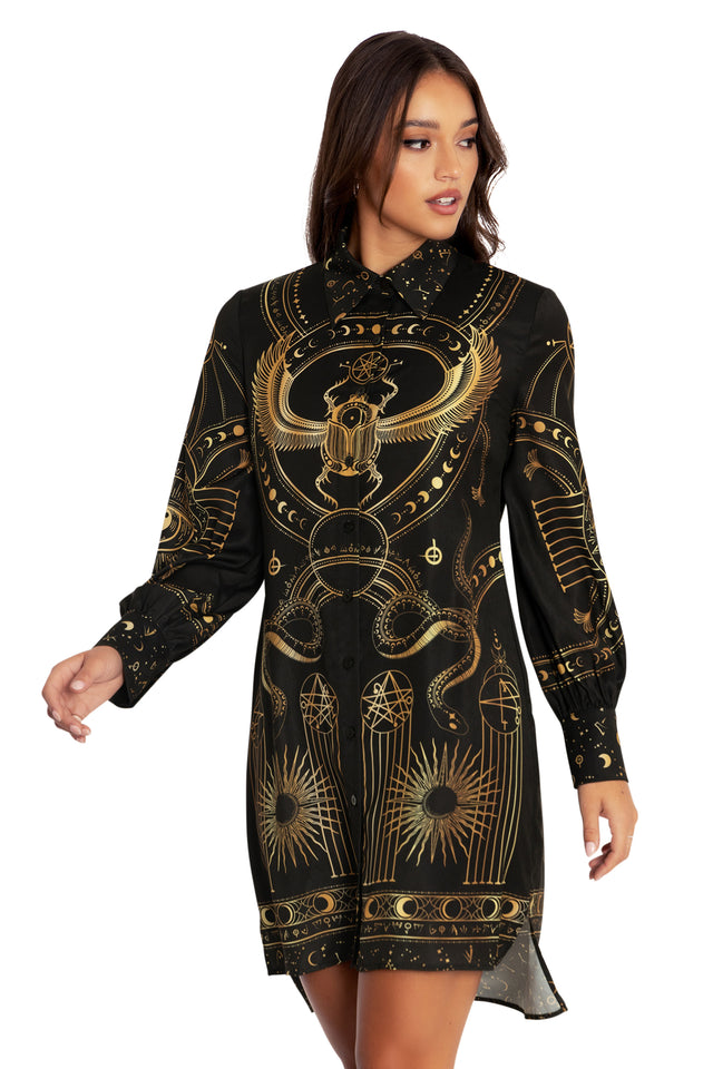 High Priestess Long Sleeve Work It Shirt Dress