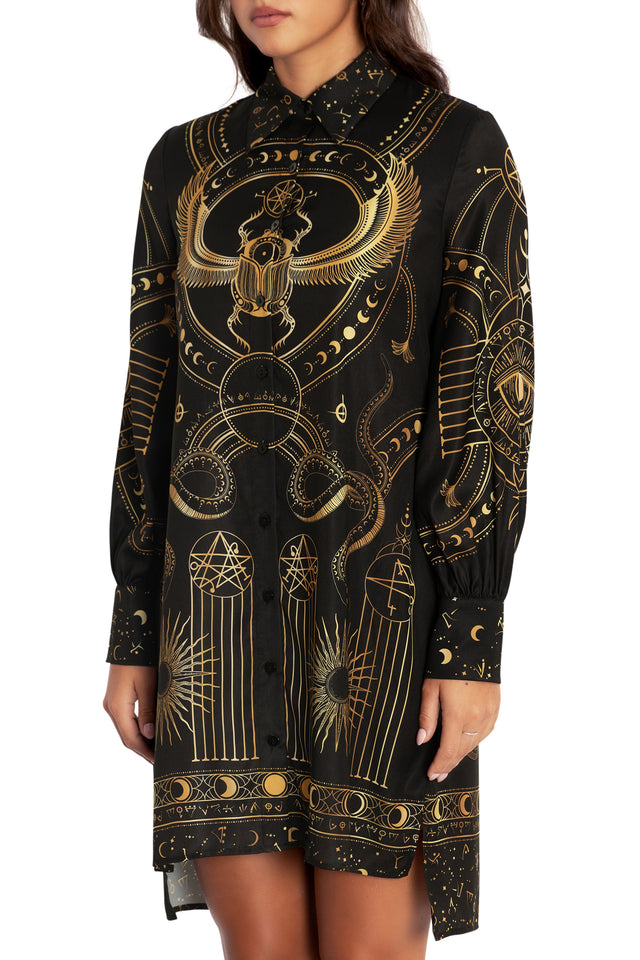 High Priestess Long Sleeve Work It Shirt Dress