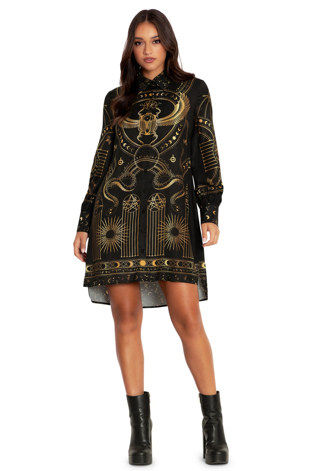 High Priestess Long Sleeve Work It Shirt Dress