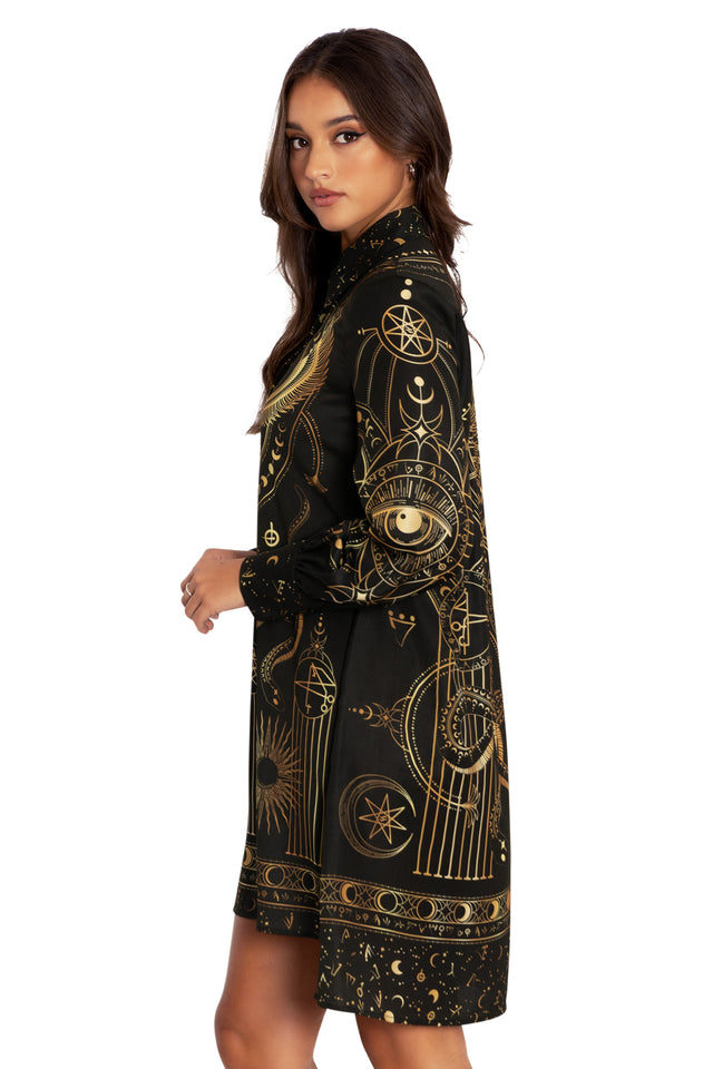 High Priestess Long Sleeve Work It Shirt Dress