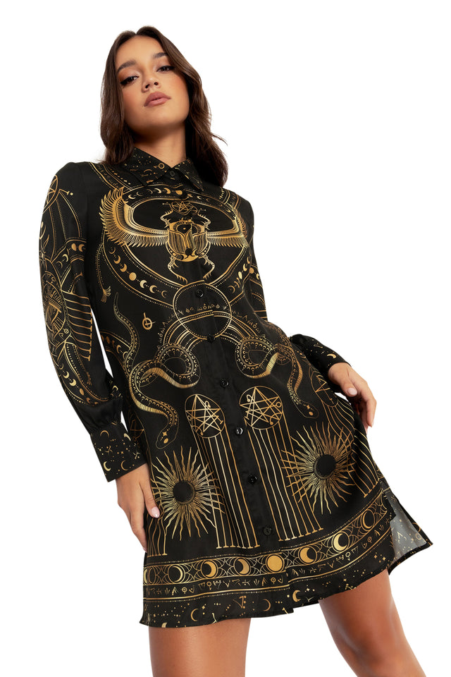 High Priestess Long Sleeve Work It Shirt Dress