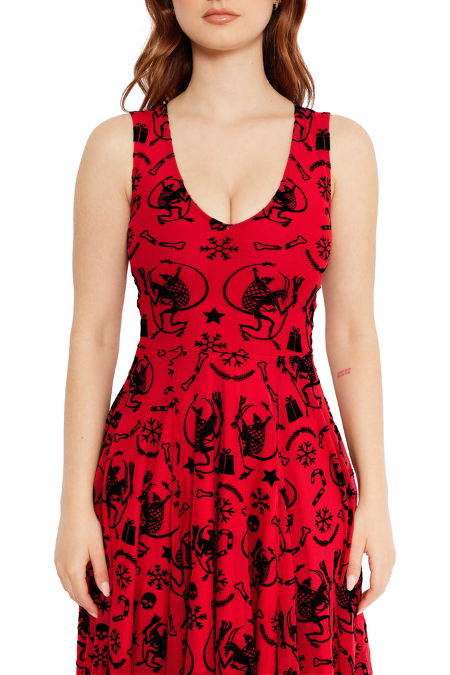 Ho Ho Horror Flocked Handkerchief Midi Dress - Limited BlackMilk Clothing Ho Ho Horror Flocked Handkerchief Midi Dress - Limited BlackMilk Clothing