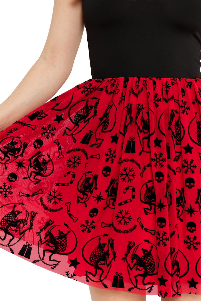 women’s festive reversible dress with black horror christmas print