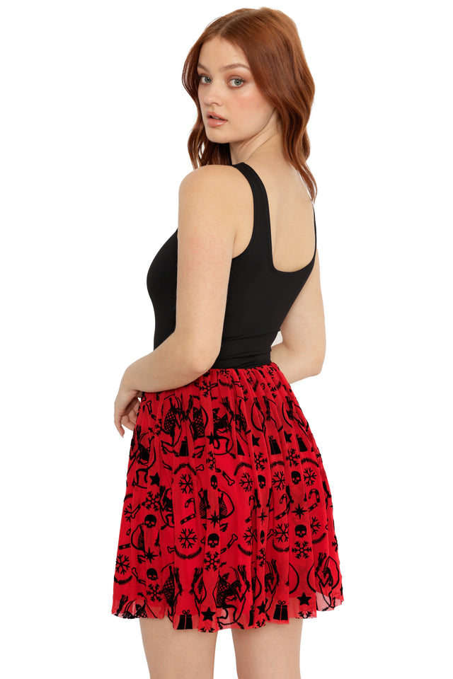 BlackMilk | Ho Ho Horror Reversible Flocked Skater Dress | Red | XS BlackMilk | Ho Ho Horror Reversible Flocked Skater Dress | Red | XS