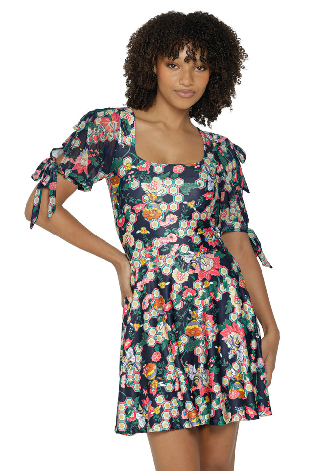 Honey, Honey Sheer Tie Sleeve Skater Dress