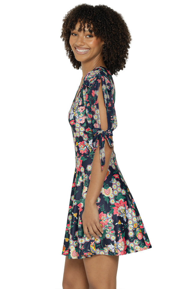 Honey, Honey Sheer Tie Sleeve Skater Dress
