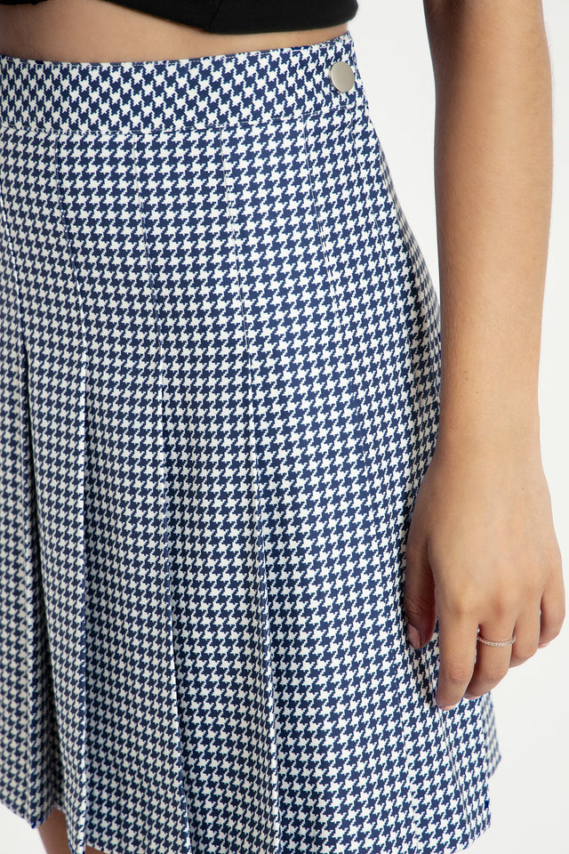 Houndstooth Navy High School Skirt