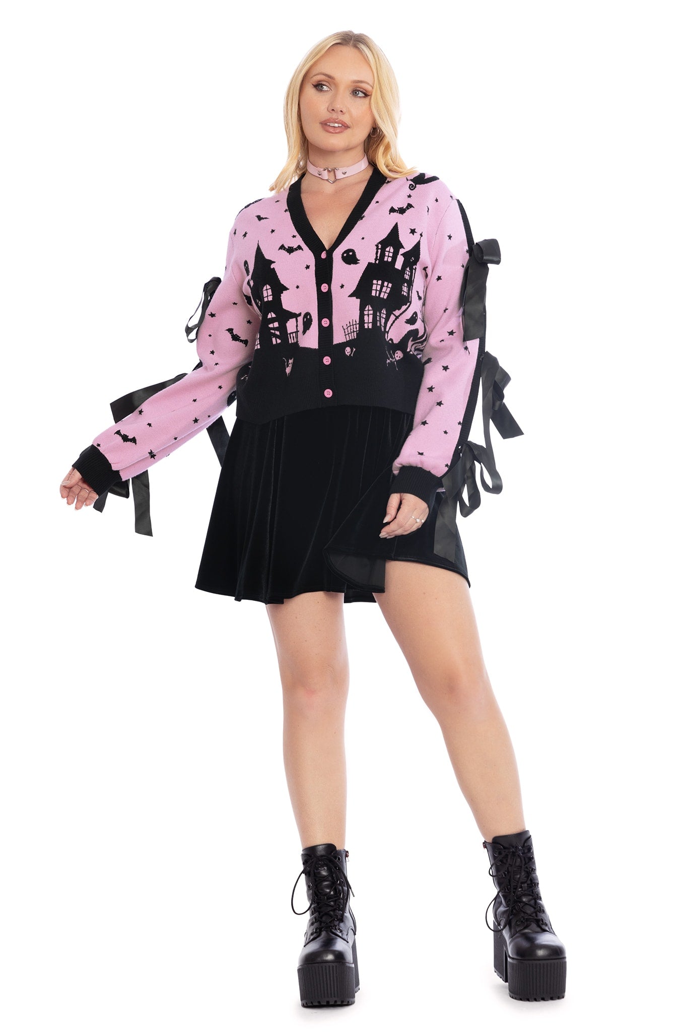 House Of Haunts Cropped Bow Cardigan - Limited – BlackMilk Clothing