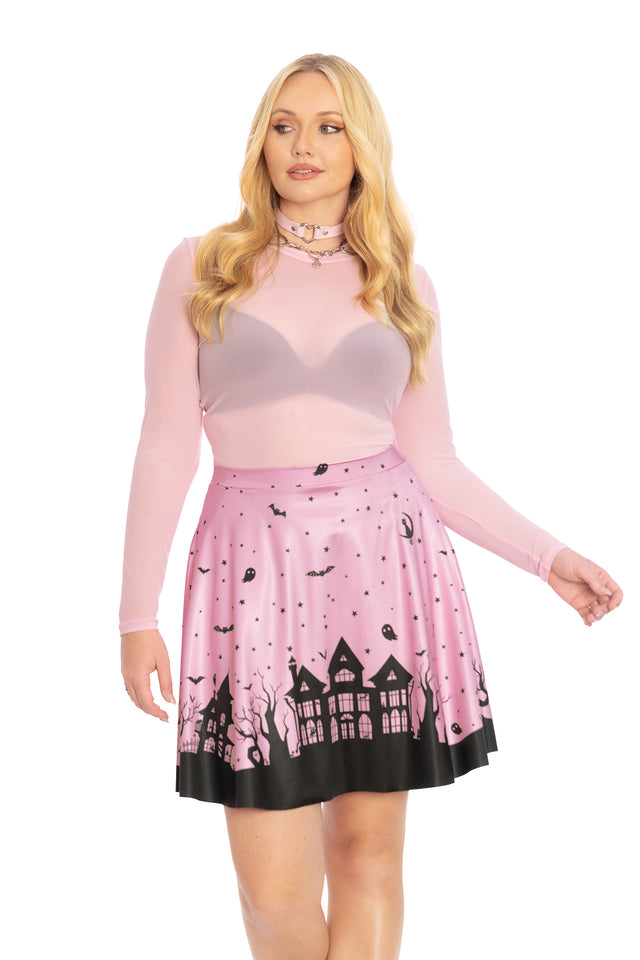 House Of Haunts Shiny Pocket A-Line Skirt