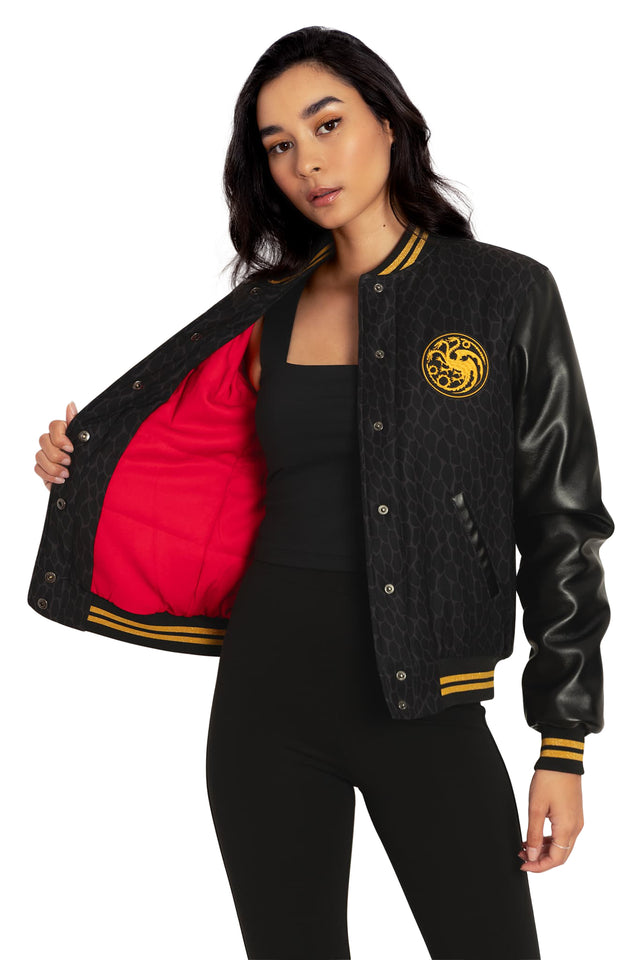 House Of The Dragon Caraxes Varsity Jacket Closeup 