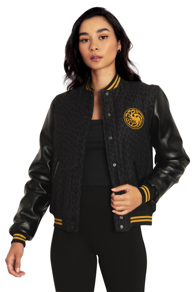 House Of The Dragon Caraxes Varsity Jacket Closeup