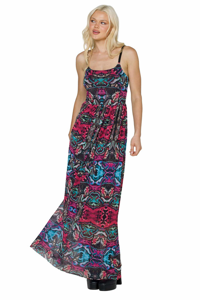 Hyper Moth Scoop Sheer Maxi Dress