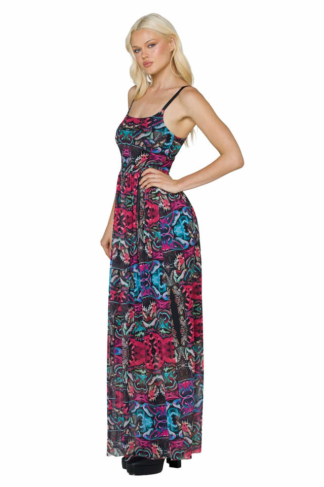 Hyper Moth Scoop Sheer Maxi Dress