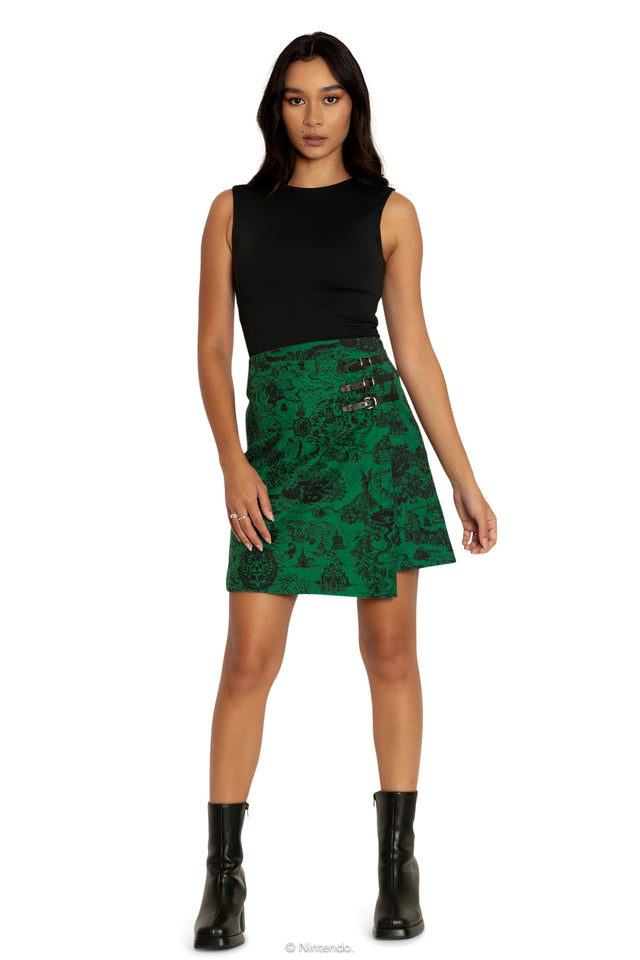 Hyrule Map Green Buckle Wrap A Line Skirt Front