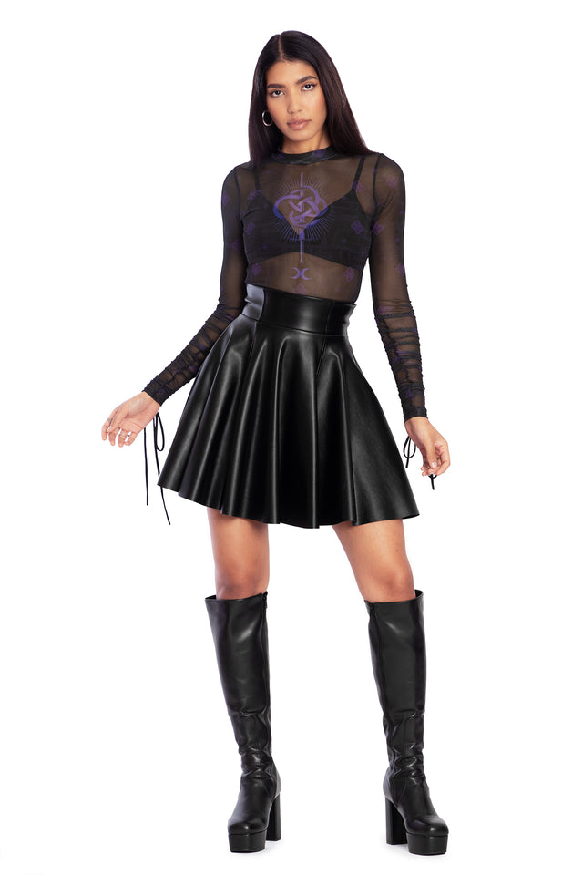 Infinity Snake Sheer High Neck Long Sleeve Ruched Top Front