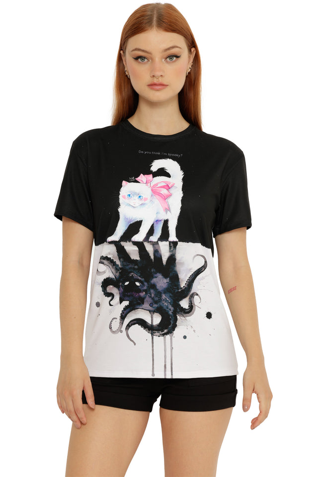 Lora Zombie Purradox Boyfriend Tee with a classic crew neckline, short sleeves, and playful illustrated graphic.